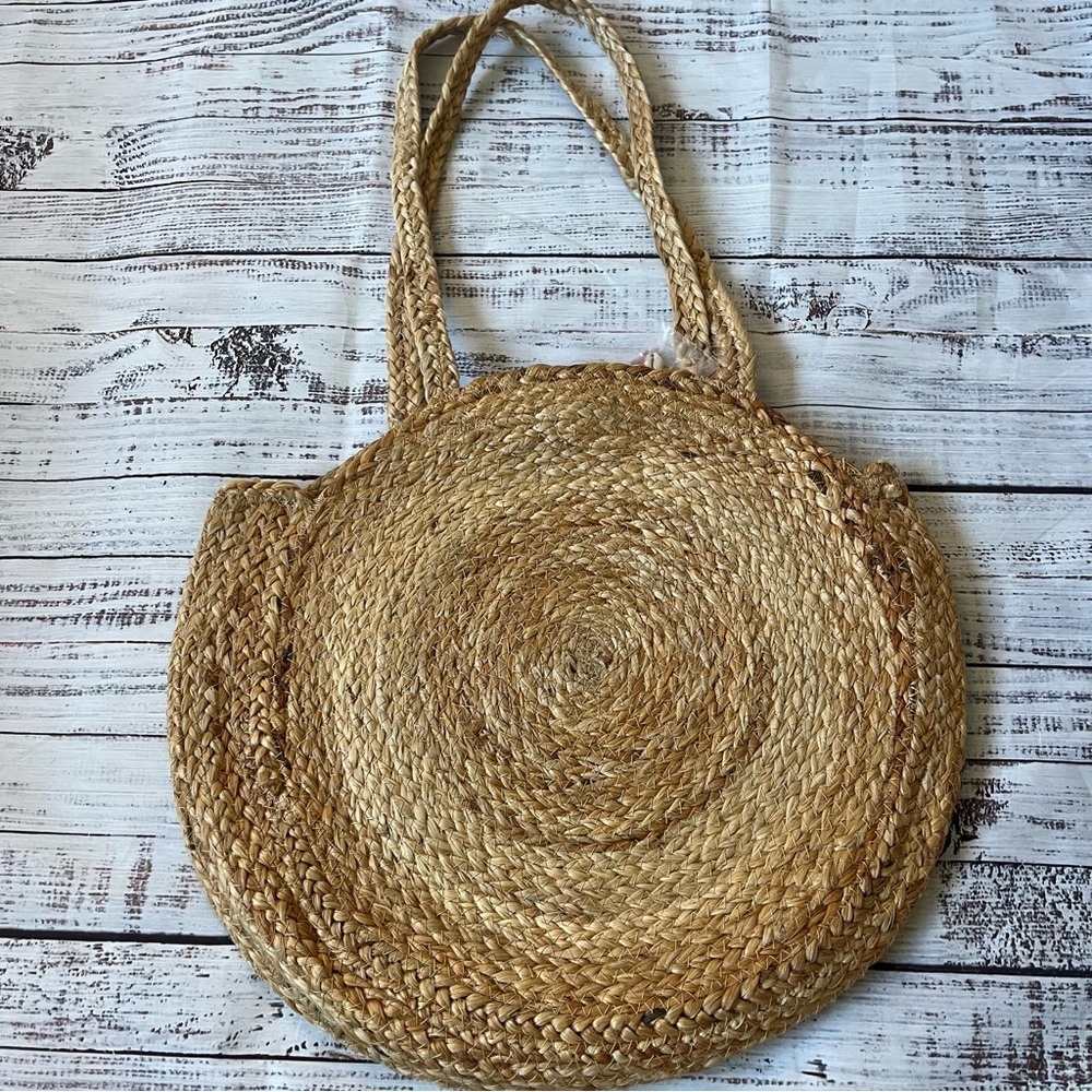 ANTIK KRAFT Jute Woven Shell Beaded Large Round Boho Shoulder Bag NWT - Picture 4 of 8